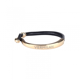Half Ring Leather Bracelet - black gold